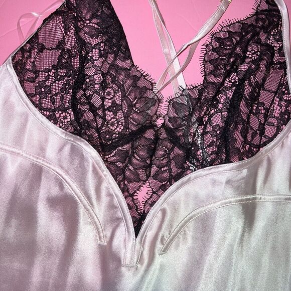 Victoria's Secret UNLINED 34B,36B GARTER CORSET+thong+SLIP Gown Pink Black Lace - Picture 2 of 6